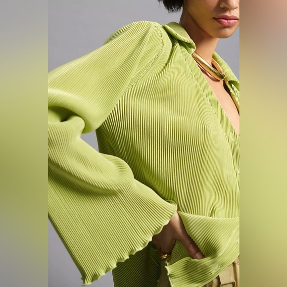 ANTHROPOLOGIE DOLAN GREEN LETTUCE HEM BUTTON BLOUSE size XS - Picture 1 of 10